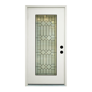 SUMMIT PINES 36 X 80  Left-hand inswing Decorative Fiberglass Prime  Full View Knock-down door