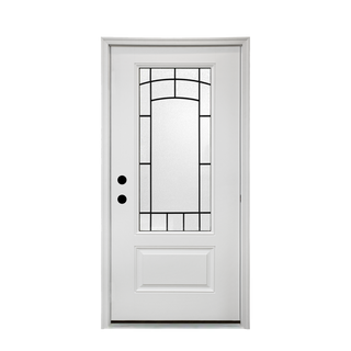 Wrought Iron Frosted Glass Smooth Brush Stained Fiberglass Door