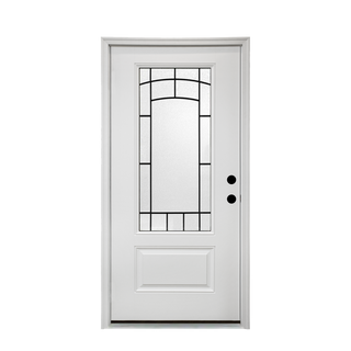 Wrought Iron Frosted Glass Smooth Brush Stained Fiberglass Door