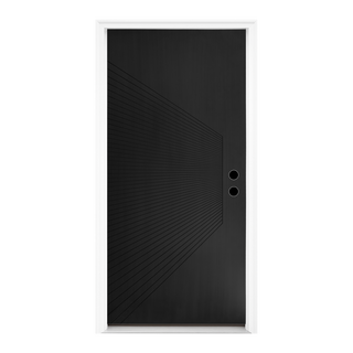 Contemporary Sunburst Design Brush Finished Fiberglass Entry Door with Brickmould