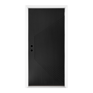 Contemporary Sunburst Design Brush Finished Fiberglass Entry Door with Brickmould