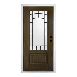 Wrought Iron Frosted Glass Smooth Brush Stained Fiberglass Door