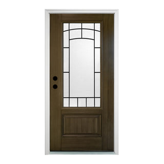 Wrought Iron Frosted Glass Smooth Brush Stained Fiberglass Door