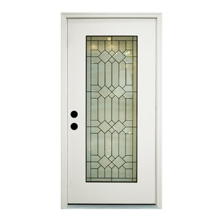 SUMMIT PINES 36 X 80  Left-hand inswing Decorative Fiberglass Prime  Full View Knock-down door