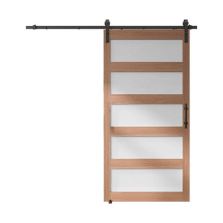SUMMIT PINES PVC Surface MDF Glass Barn Door with Frosted Glass, Includes Sliding Hardware Kit P011