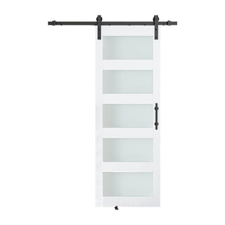 SUMMIT PINES PVC Surface MDF Glass Barn Door with Frosted Glass, Includes Sliding Hardware Kit P011