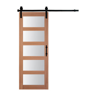 SUMMIT PINES PVC Surface MDF Glass Barn Door with Frosted Glass, Includes Sliding Hardware Kit P011