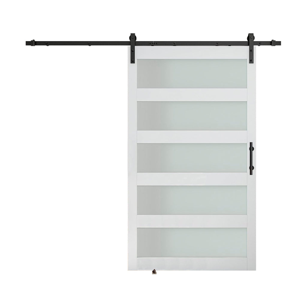 SUMMIT PINES PVC Surface MDF Glass Barn Door with Frosted Glass, Inclu ...