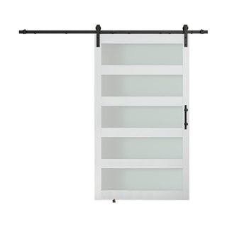 SUMMIT PINES PVC Surface MDF Glass Barn Door with Frosted Glass, Includes Sliding Hardware Kit P011