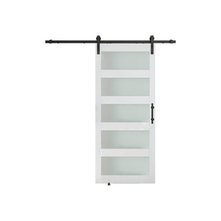SUMMIT PINES PVC Surface MDF Glass Barn Door with Frosted Glass, Includes Sliding Hardware Kit P011