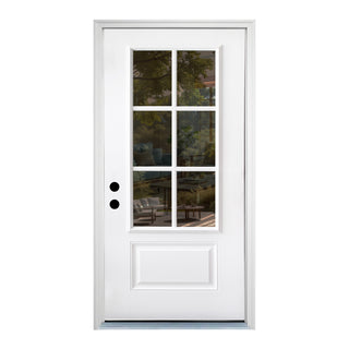 SUMMIT PINES 36 x 80 Smooth Fiberglass Entry Door left-hand inswing ,6 Lite 3/4 View Clear Low-E Glass
