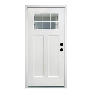 Craftsman Low-E Glass Primed Fiberglass Entry Door with Brickmould