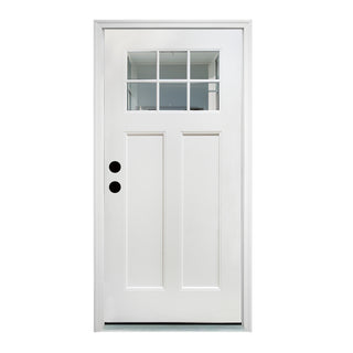 Craftsman Low-E Glass Primed Fiberglass Entry Door with Brickmould