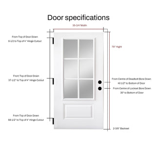 SUMMIT PINES 36 x 80 Smooth Fiberglass Entry Door left-hand inswing ,6 Lite 3/4 View Clear Low-E Glass