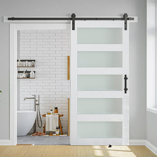 SUMMIT PINES PVC Surface MDF Glass Barn Door with Frosted Glass, Includes Sliding Hardware Kit P011