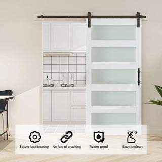 SUMMIT PINES PVC Surface MDF Glass Barn Door with Frosted Glass, Includes Sliding Hardware Kit P011