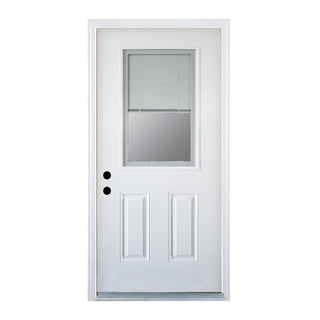 SUMMIT PINES 36 x 80 Fiberglass Entry Door with Brickmould, Blinds, High Quality Vinyl Frame, Primed Wooden Grain K017-36BWL