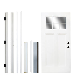 Craftsman Low-E Glass Primed Fiberglass Entry Door with Brickmould