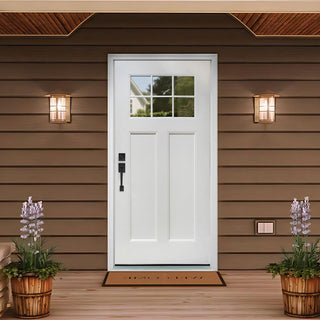 Craftsman Low-E Glass Primed Fiberglass Entry Door with Brickmould