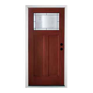 SUMMIT PINES 36 x 80 Fiberglass Entry Door Knock-Down with Patina Caming Glass,Inswing Hand, K03