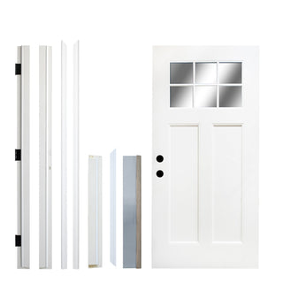 Craftsman Low-E Glass Primed Fiberglass Entry Door with Brickmould